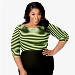 Unique Vintage Green & Black Striped Gracie Top 1X